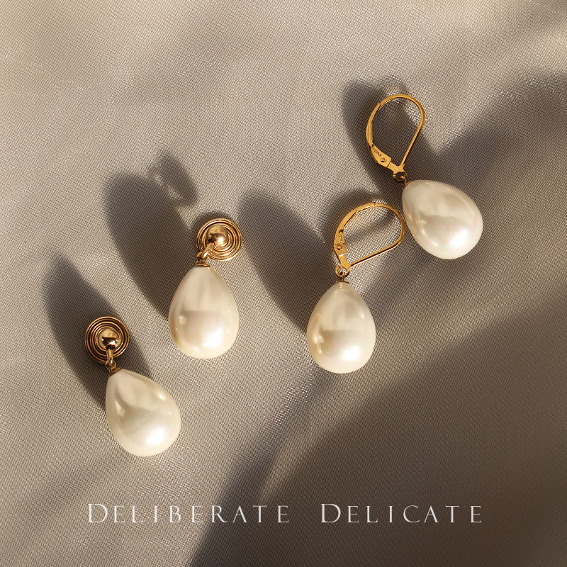 DD 14k gold French retro mosquito-repellent coil ear clip female earless beads pearl ear accessories ear needle temperament earrings