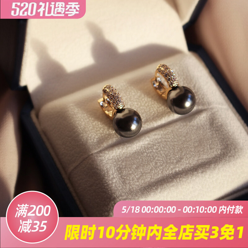 DD double c earrings female small fragrant wind ear clip ear clip ear button anti-allergy pearl small ear decoration delicate and famous