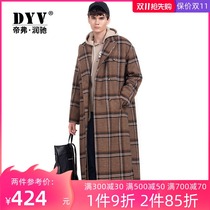 2021 autumn winter mens plaid wool coat long knee thick warm camel trench coat extended woolen jacket