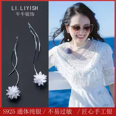 Sterling Silver Earrings Women's Anti-allergy Korean Temperament Long Edition Spiral Ear Needle Women Sterling Silver 2021 Pop Ear