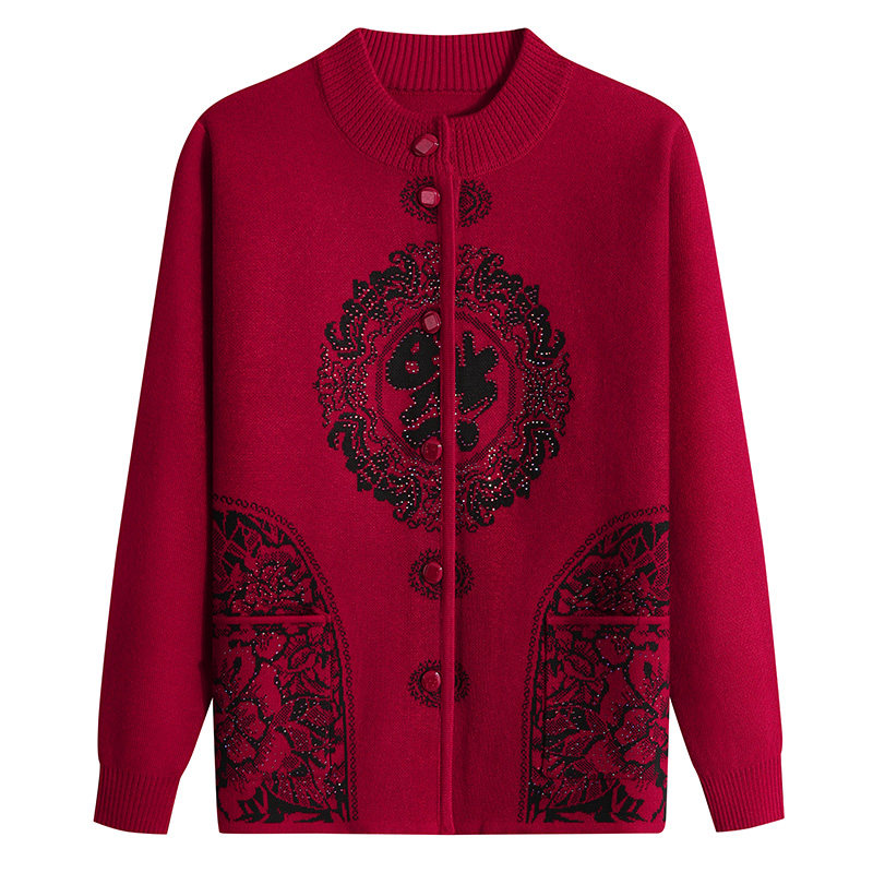 Middle-aged and elderly women's sweater fu zi autumn and winter sweater mother spring old lady grandmother Tang cardigan