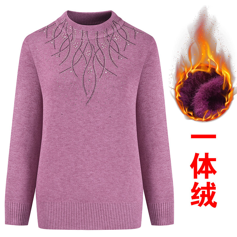 Mother sweater female plus velvet thickening autumn and winter one cashmere sweater middle-aged half turtleneck pullover base shirt