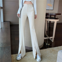 High level sensation high waist open fork casual pituitary pants woman spring fit 100 lap loose straight drum pants slim pure color long pants