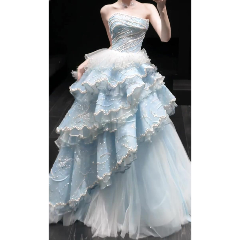 Stunning Strapless Blue Evening Dress for Women 2026 New Heavy-Duty Design Runaway Princess Coming-Of-Age Ceremony Birthday Party Tutu Dress Stunning Strapless Blue Evening Dress for Women 2026 New Heavy-Duty Design Runaway Princess Coming-Of-Age Ceremony Birthday Party Tutu Dress