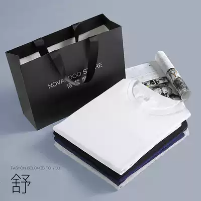 Short sleeve cotton loose summer round neck men's casual interior shirt T-shirt pure white T-shirt men Cotton solid white