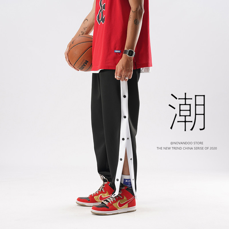 Sports pants buttoned pants button full open long pants men's summer thin section casual loose opening cba basketball training
