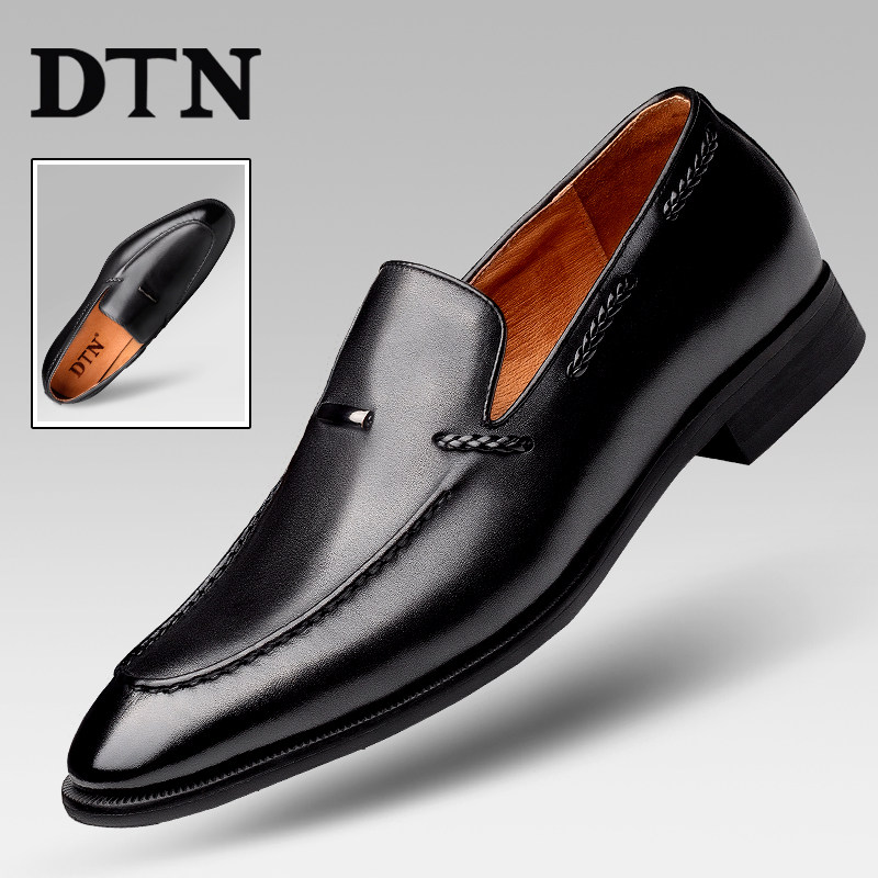 DTN men's formal leather shoes men's slip-on black high-quality leather business casual men's shoes breathable England