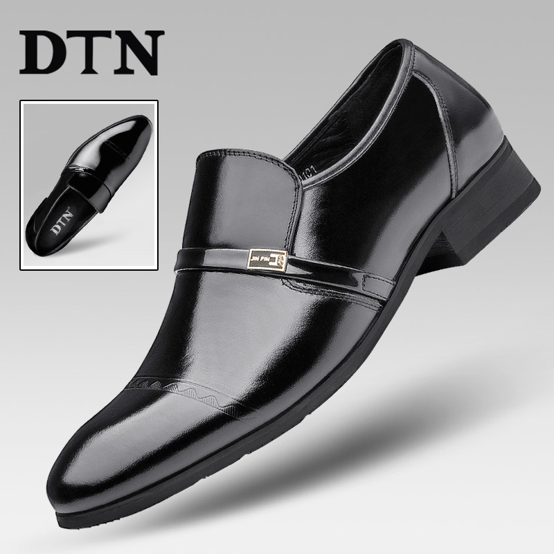 DTN men's business dress leather shoes men's shiny trendy leather Korean style hair stylist slip on casual dad shoes