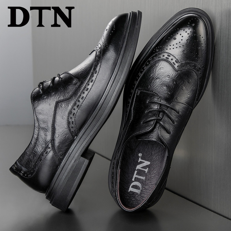 DTN brogue leather shoes men's genuine leather business formal wear men's carved pointed toe British trend casual men's shoes soft sole