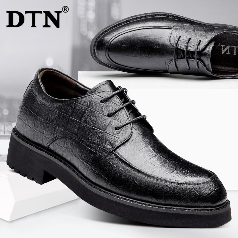 DTN men's inner heightening leather shoes men's 8CM genuine leather casual dad shoes plus velvet black thick bottom big head leather shoes soft leather