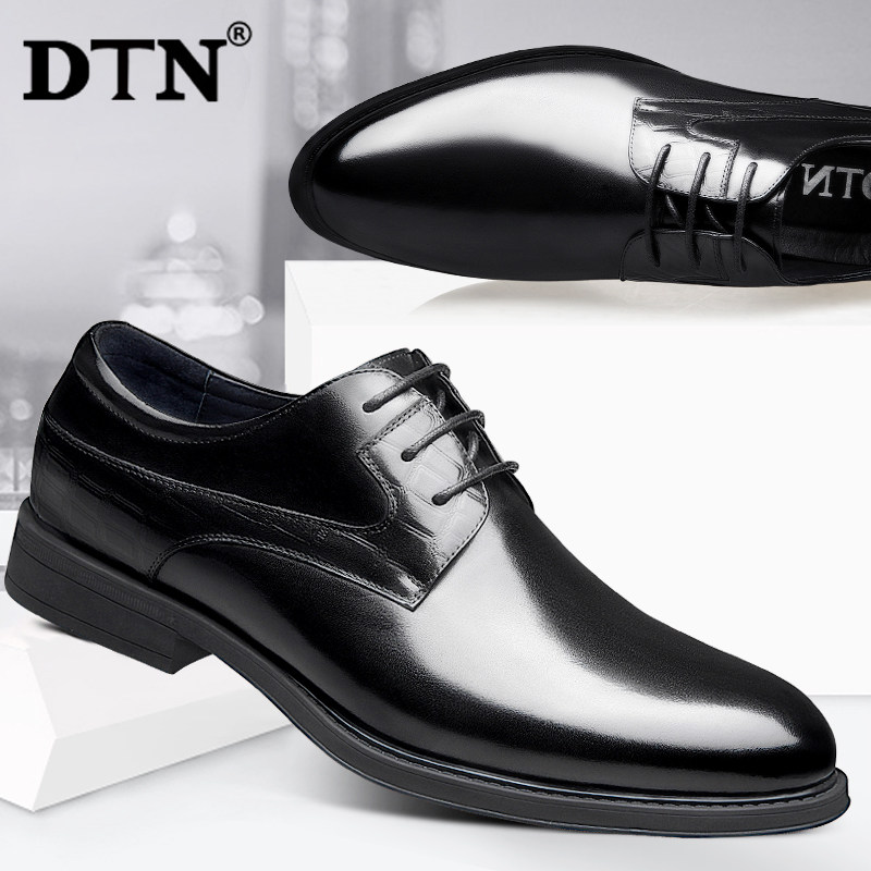 dtn men's formal leather shoes men's leather business casual black lace-up pointed toe breathable dad shoes work shoes