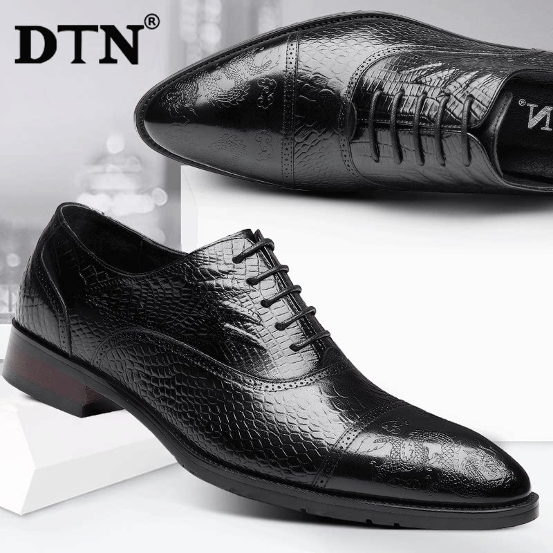 DTN dragon pattern men's formal leather shoes men's high-end business casual men's shoes black leather high-end trend soft sole
