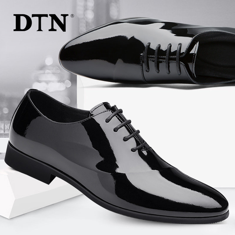 DTN men's formal leather shoes men's bright leather heightened business leather glossy wedding groom shoes Korean version fashion pointed toe