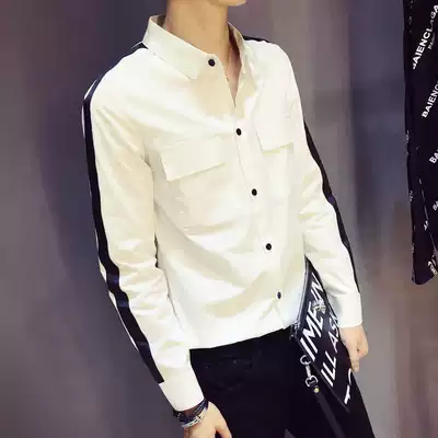 2021 spring new handsome personality color color long sleeve shirt men Korean slim chic shirt clothing trend inch clothes