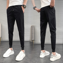 2021 summer thin slacks male spirit guy slim small feet ankle-length pants Net red bunch feet black Haren pants