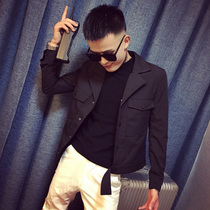 Spirit guy handsome Joker 2020 Autumn guy suit collar button solid color jacket jacket jacket student coat man