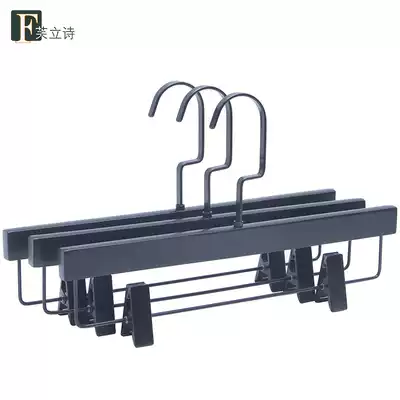 Flishi black solid wood skirt pants clip Wood pants rack clothing store pants lettering custom logo non-scarlet pants hanger