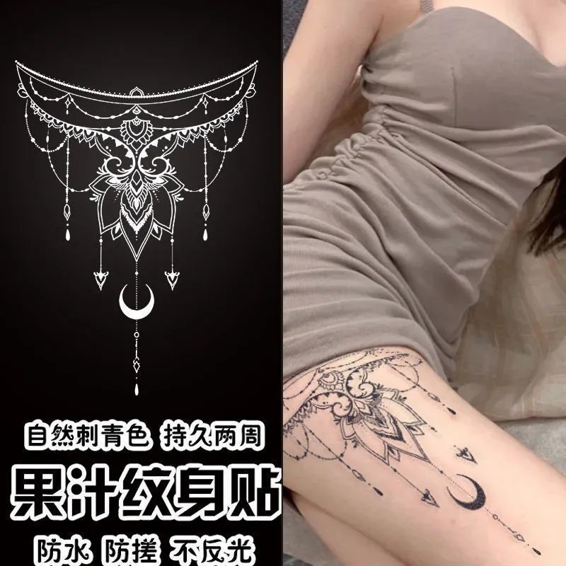Sexy Moon Tassel Leg Ring Herbal Juice Tattoo Sticker Semi-Permanent Long-Lasting Waterproof Non-Fading Realistic Tattoo Color