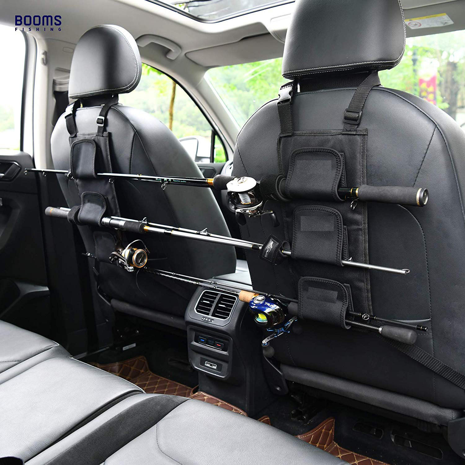 Portable car seat pole rack trunk road sub-pole frame magic patch-covered fishing gear bag fixing onboard fishing rod rack