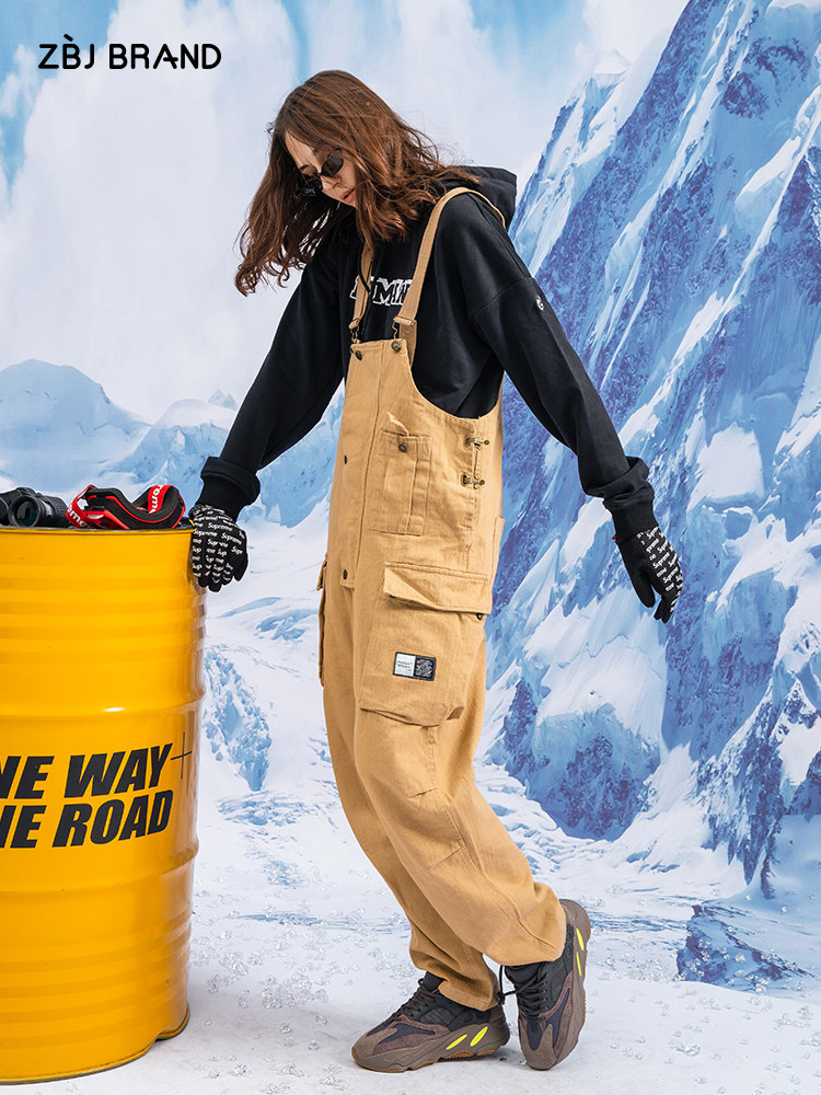 ZBJ tide brand baby bag pants Loose jumpsuit overalls wide leg pants Dad pants ins net red suspenders men and women