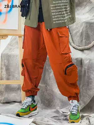 ZBJ multi-pocket cargo pants casual trousers men's drawstring pants National tide loose tide brand men's pants 2019 new