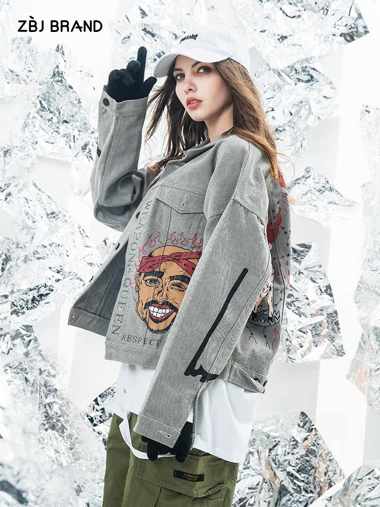 ZBJ hip hop denim jacket Hip hop trend brand bf wind denim jacket men's jacket couple national tide ins