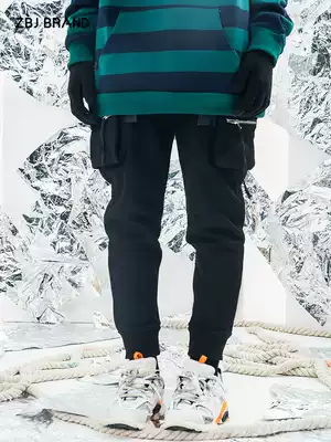 ZBJ shell pants Tide brand overalls men's and women's loose straight tube wide legs draw rope feet casual autumn and winter long pants