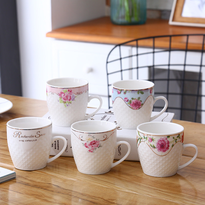 Ceramic tea set water cup living room cup coffee cup kung fu tea cup heat-resistant water cup household flower tea cup creative cup
