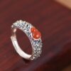 Chun Feng Si Han s925 silver ring simple literary fashion small floral inlaid agate lapis lazuli gourd women's ring