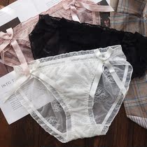 White bow panties womens cotton crotch black lace panties girls low waist ultra-thin hot sexy
