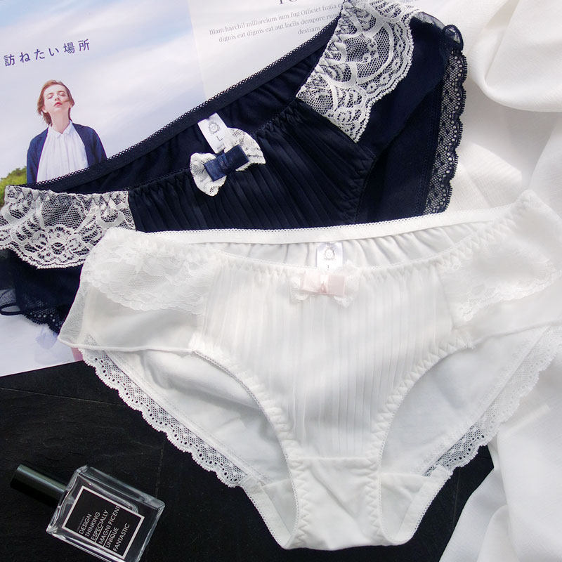 Pink Pure Cotton Middle Waist Briefs Female Cotton Thread Breathable Mesh Yarn Sexy Lace Days Girl Art Triangle Pants