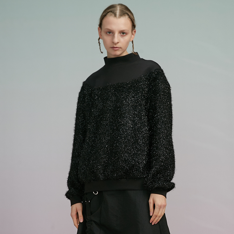 DIDDI MODA Original design autumn and winter half high collar bright silk sweater women's flashy knit bottom sweater