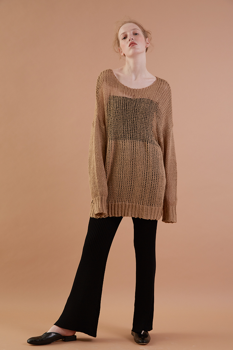 2019 đầu xuân móc áo len lưới openwork quá khổ thiết kế ban đầu DIDDI MODA - Đan Cardigan áo len cổ tim