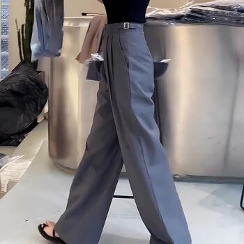 Gray Suit Casual Pants for Women, New Spring and Autumn Style, Plus Size, Pear-Shaped Body, Petite, Loose, Slimming, Straight-Leg Wide-Leg Pants