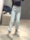 Oatmeal-Colored Fleece-Lined Straight-Leg Jeans for Women, New Winter Style, Plus-Size, High-Waisted, Slimming, Narrow-Cut Cigarette Pants for Pear-Shaped Body