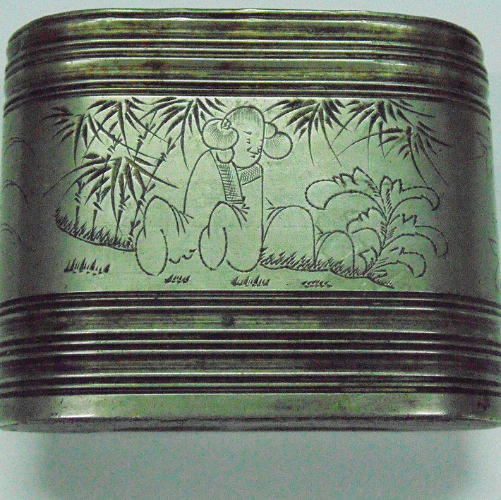 Smoking culture Qing Dynasty white bronze exquisite handmade hairpin lettering Poetry figures floral-rich Caritas Chrysanthemum Flowers bag handicapped