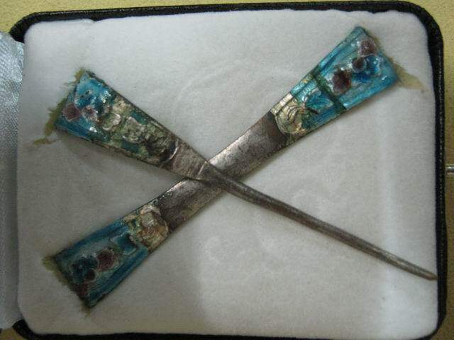 Qing Dynasty Gold Silver Instrumental Old Objects Jewelry Head Accessories Floral Grilled Blue Silver Hairpin Silver Hairpin