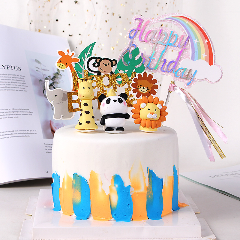 61 Children's Day Childlike Animal Panda Giraffe Little Lion Birthday Cake Decoration Plug-in Dessert Table