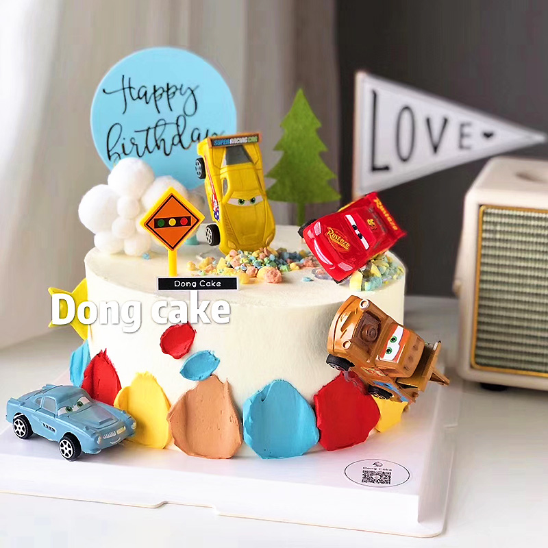 Children Birthday Cake Decoration Car Mobilised Cartoon Back Force Small Car Swing Piece Baking Sweet Table Decoration