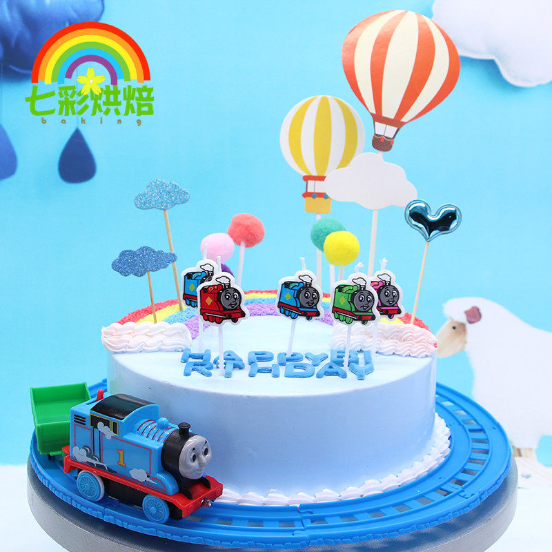 Small train with track cake decoration baking decoration locomotive with music can run toy decoration