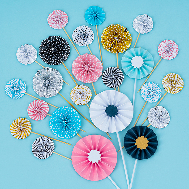 Ins Storm Dot Striped Fan Flower Paper Fan Flowers Sunflower Birthday Cake Insert Birthday Party Dessert Plugin