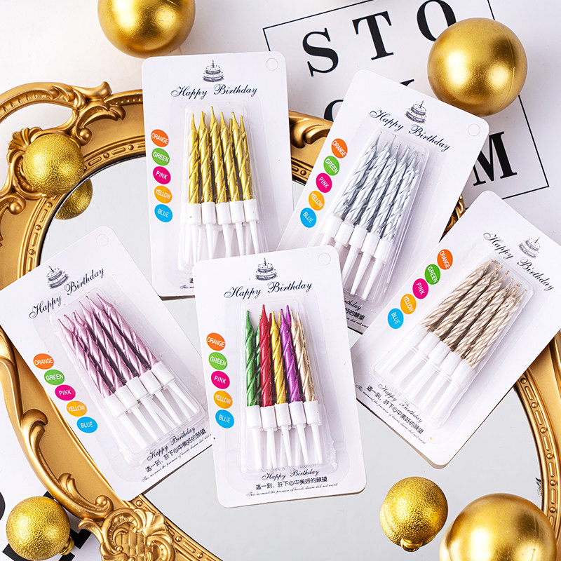Gold Silver Candles Colorful Mixed Small Candles Threaded Birthday Cake Decorations for Kids Smoke Free Eco Party