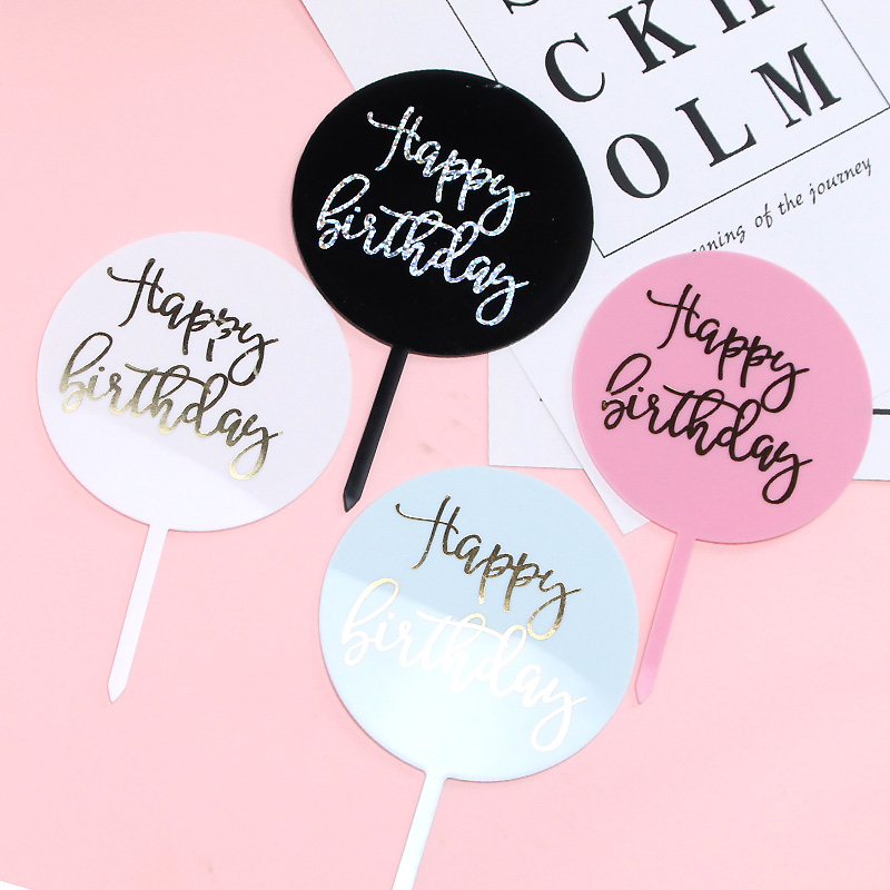 Baking cake decoration Ins style round bronzing letter acrylic cake card birthday party dress up flag