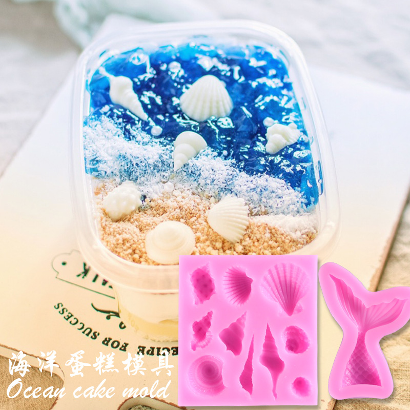 Marine Wind Drop Glue Shells Fish Tail Dies Silicone Capsized Icing Cake Decorate Mousse Biscuit Chocolate Plugin Molds