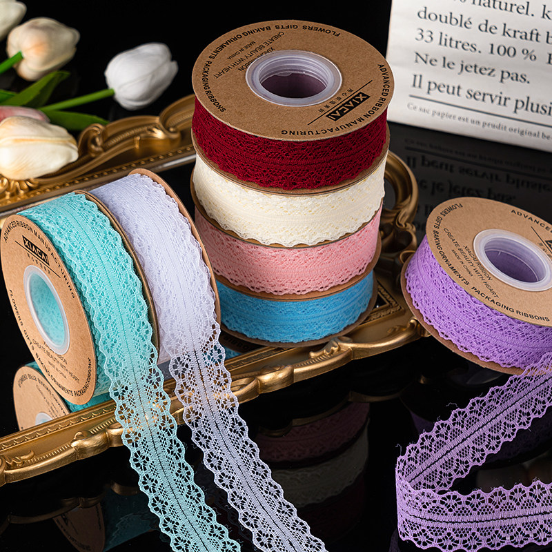 Floral packaging with Han style lace silk ribbon hollowed-out colored with floral ties handmade DIY gift butterfly knot silk ribbon