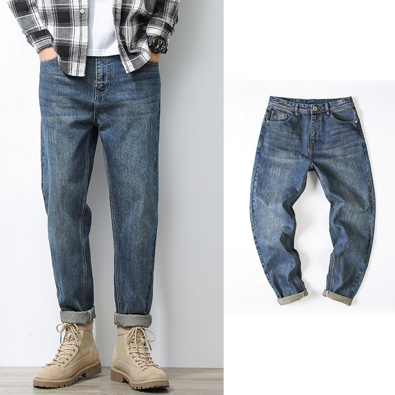 Spring Autumn Season Day Ensemble Straight Barrel Jeans Men's Business Repair Fashion Trends 100 Hitch Version 90% Smoke Pipe Pants Casual Pants