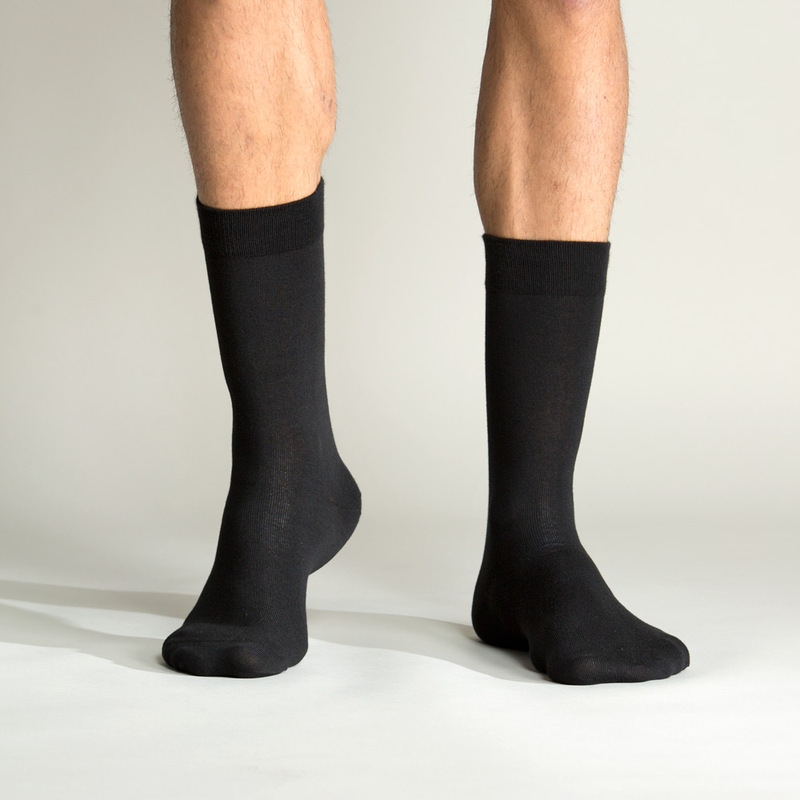 Hups 5-Pair Pack Men's Solid Black Minimalist High Tube Gentleman Socks Business Cotton Socks Set