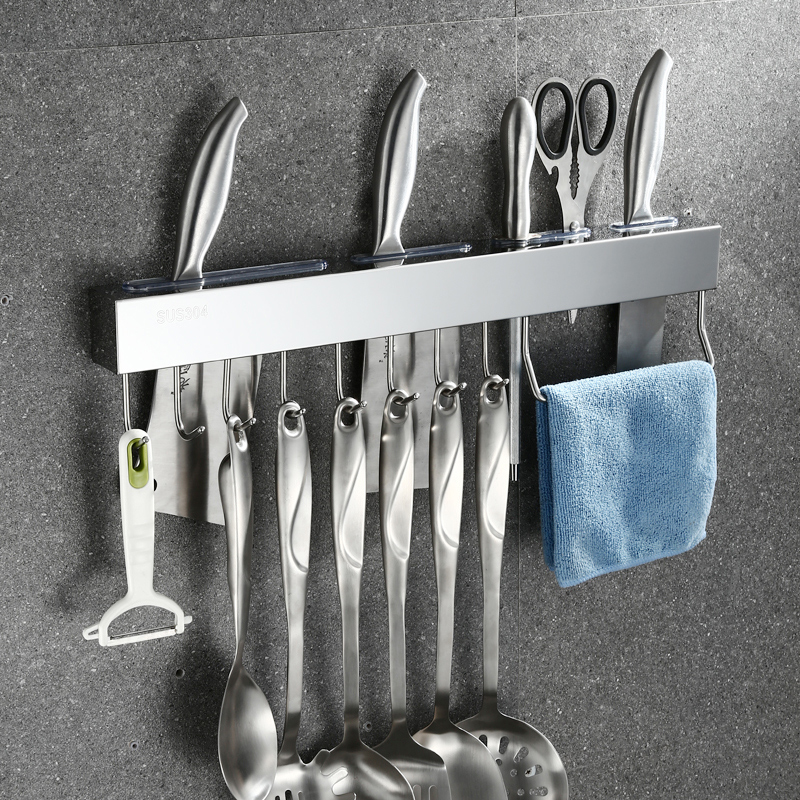 Jessarang kitchen knife holder punch-free 304 stainless steel hook row hook no trace stick hook wall hanging storage rack