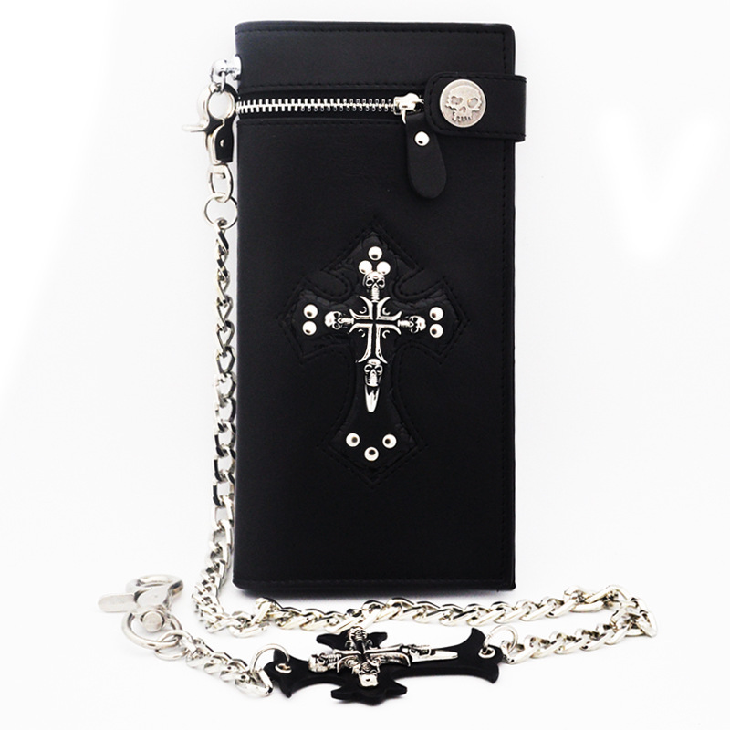 European and American Men's Long Wallet Punk Skull Cross Vintage Money Clip Foreign Trade Metal Chain Gothic Style European and American Men's Long Wallet Punk Skull Cross Vintage Money Clip Foreign Trade Metal Chain Gothic Style