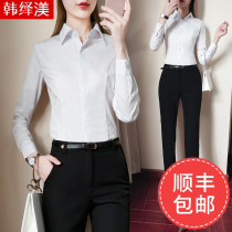 Shirt womens long-sleeved formal shirt Cotton work clothes Business pure white professional shirt Womens slim white-collar inch dress